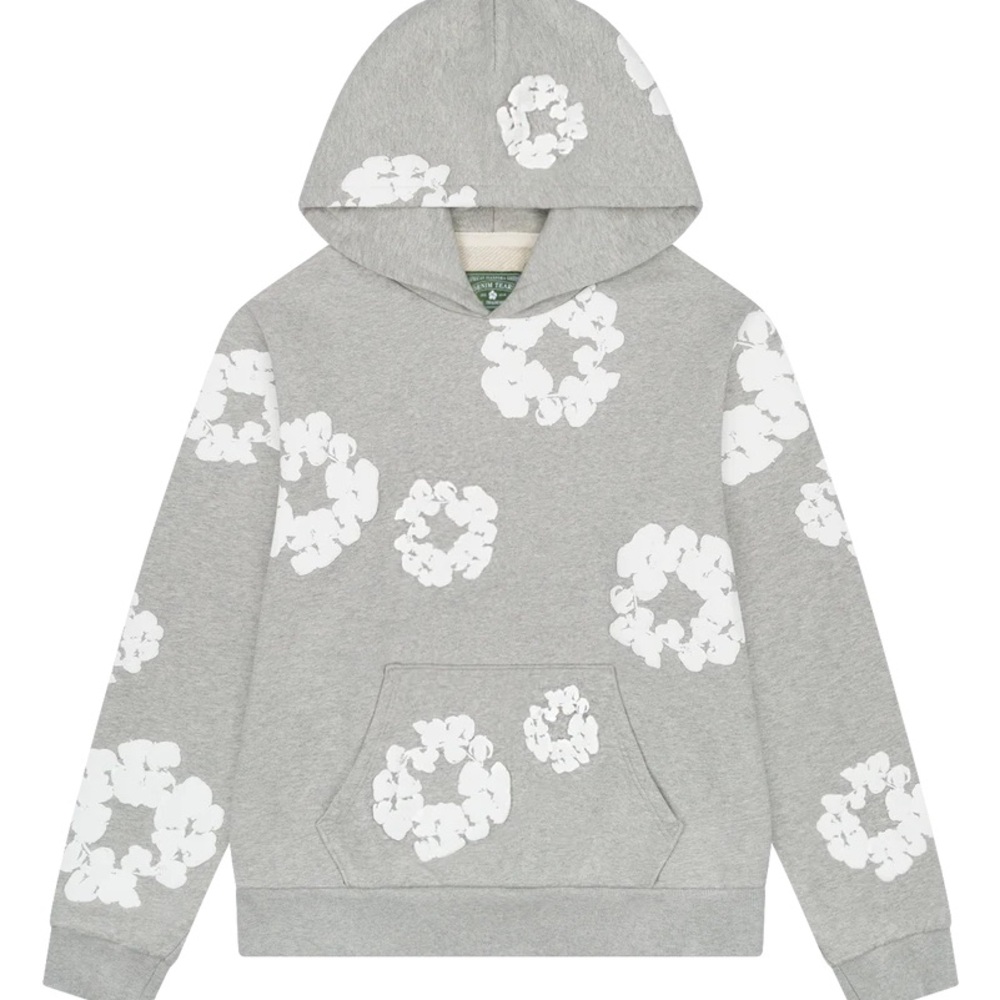 Denim Tears Gray Hoodie with White Floral Pattern